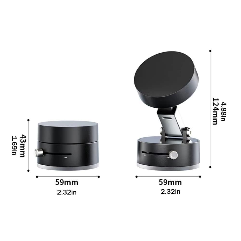 Magnetic suction cup phone holder dimensions showing height 4.88in and width 2.32in for easy storage and use.