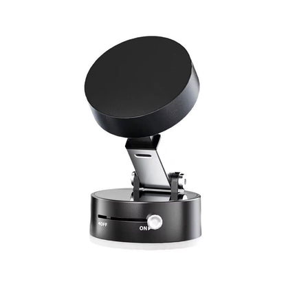 magnetic suction cup phone holder with adjustable arm and vacuum suction technology.